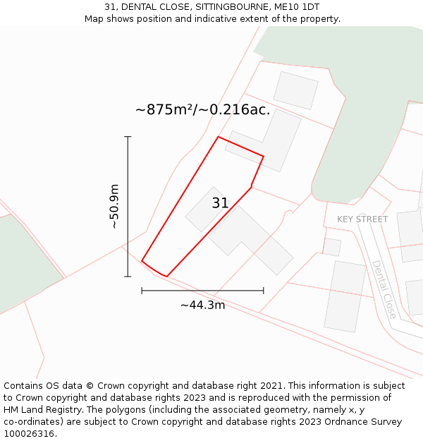 31, DENTAL CLOSE, SITTINGBOURNE, ME10 1DT: Plot and title map