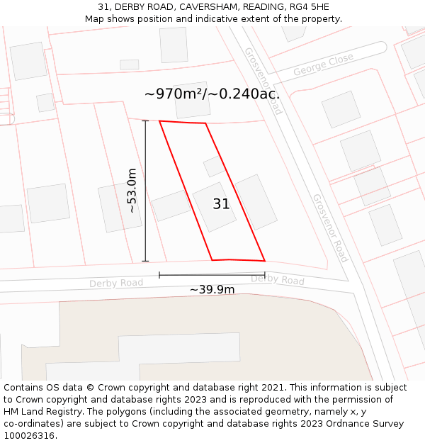 31, DERBY ROAD, CAVERSHAM, READING, RG4 5HE: Plot and title map