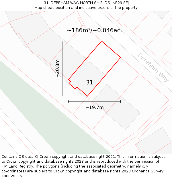 31, DEREHAM WAY, NORTH SHIELDS, NE29 8EJ: Plot and title map