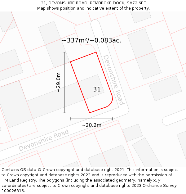 31, DEVONSHIRE ROAD, PEMBROKE DOCK, SA72 6EE: Plot and title map