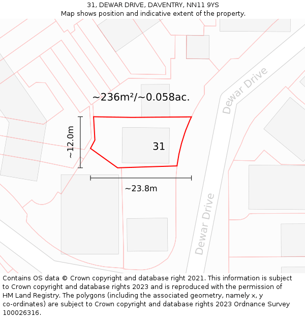 31, DEWAR DRIVE, DAVENTRY, NN11 9YS: Plot and title map