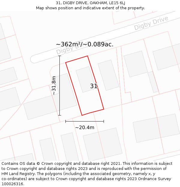 31, DIGBY DRIVE, OAKHAM, LE15 6LJ: Plot and title map