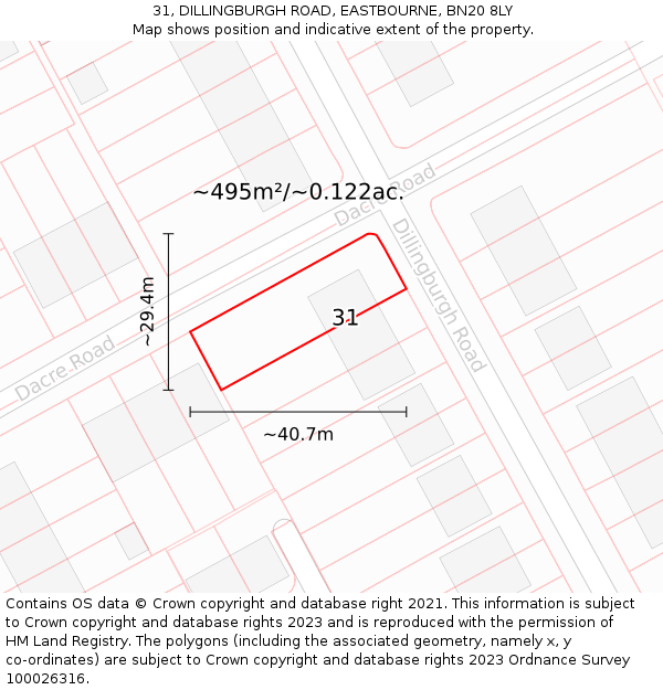 31, DILLINGBURGH ROAD, EASTBOURNE, BN20 8LY: Plot and title map