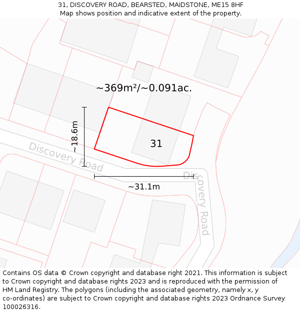31, DISCOVERY ROAD, BEARSTED, MAIDSTONE, ME15 8HF: Plot and title map