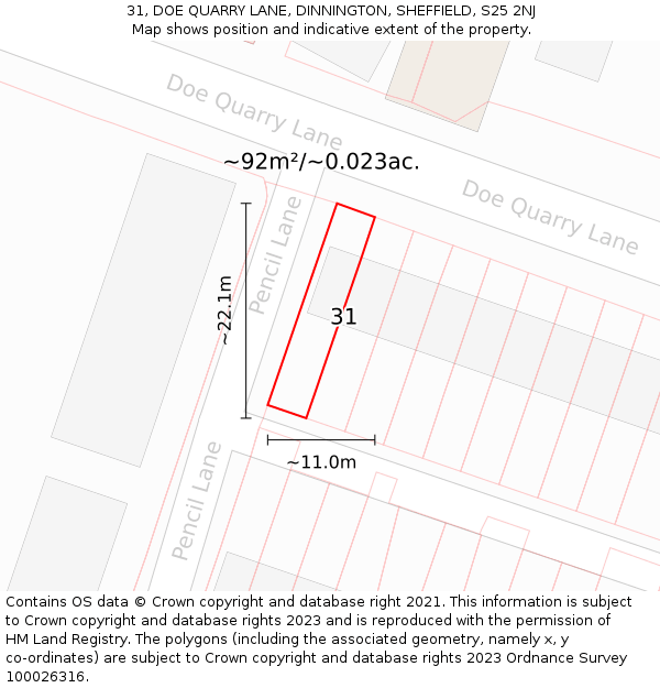 31, DOE QUARRY LANE, DINNINGTON, SHEFFIELD, S25 2NJ: Plot and title map