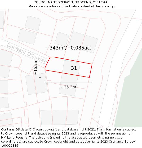 31, DOL NANT DDERWEN, BRIDGEND, CF31 5AA: Plot and title map