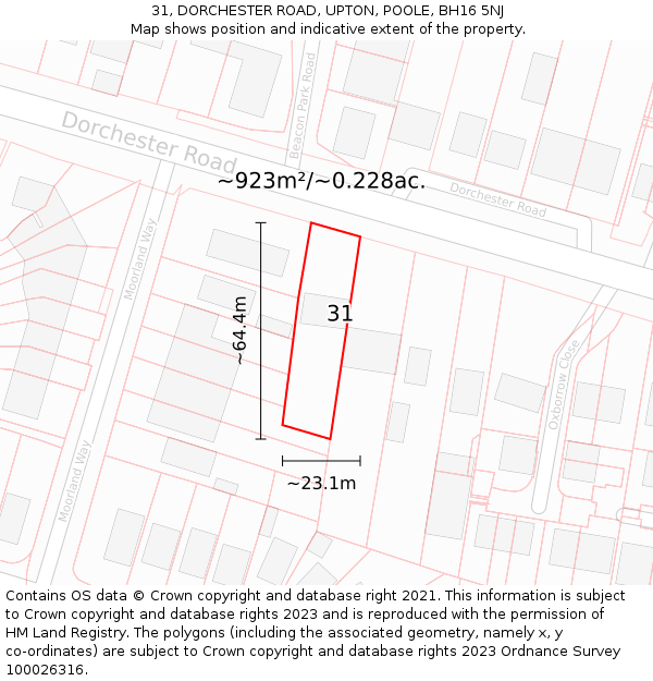 31, DORCHESTER ROAD, UPTON, POOLE, BH16 5NJ: Plot and title map