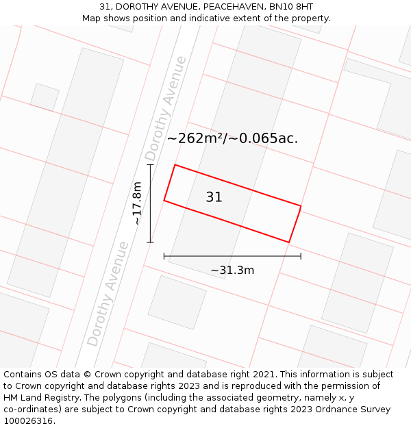 31, DOROTHY AVENUE, PEACEHAVEN, BN10 8HT: Plot and title map