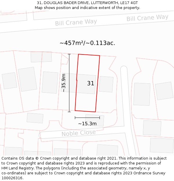 31, DOUGLAS BADER DRIVE, LUTTERWORTH, LE17 4GT: Plot and title map