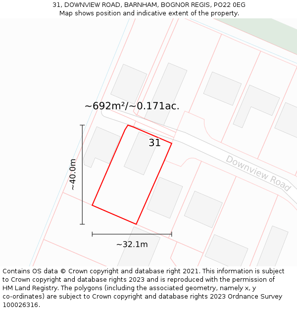 31, DOWNVIEW ROAD, BARNHAM, BOGNOR REGIS, PO22 0EG: Plot and title map