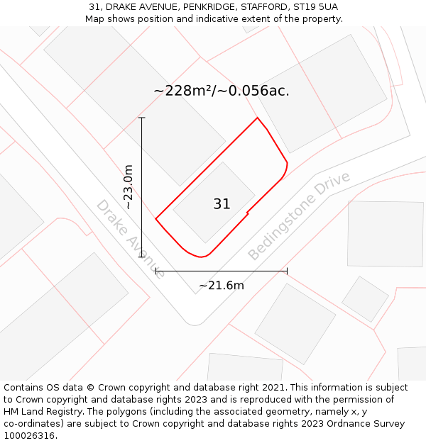 31, DRAKE AVENUE, PENKRIDGE, STAFFORD, ST19 5UA: Plot and title map