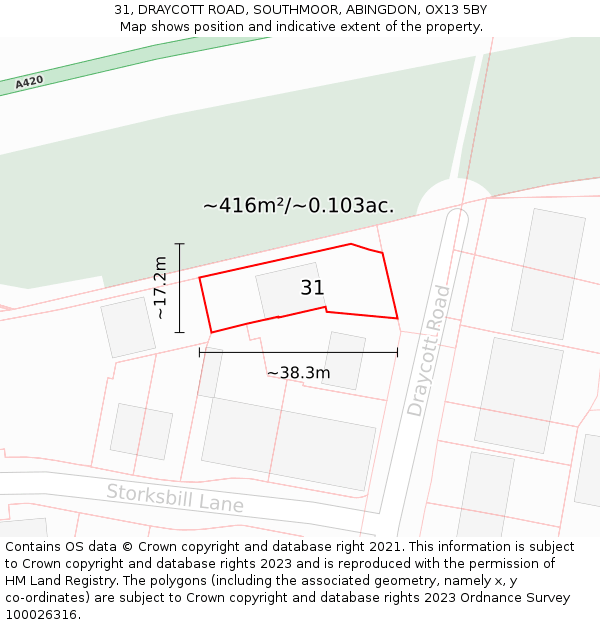 31, DRAYCOTT ROAD, SOUTHMOOR, ABINGDON, OX13 5BY: Plot and title map