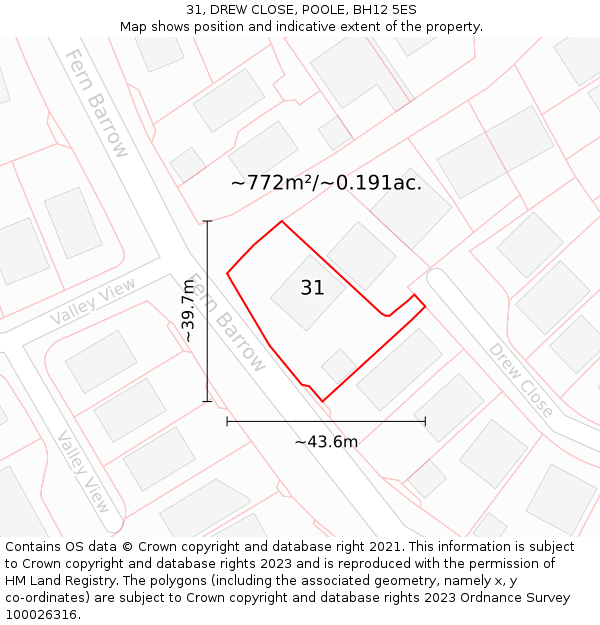 31, DREW CLOSE, POOLE, BH12 5ES: Plot and title map