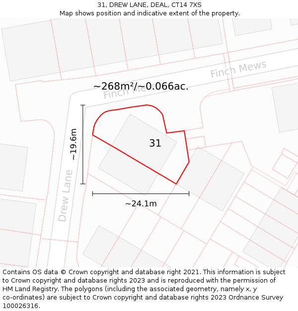 31, DREW LANE, DEAL, CT14 7XS: Plot and title map