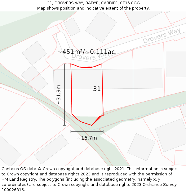 31, DROVERS WAY, RADYR, CARDIFF, CF15 8GG: Plot and title map