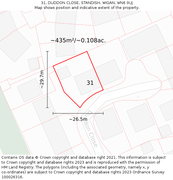 31, DUDDON CLOSE, STANDISH, WIGAN, WN6 0UJ: Plot and title map