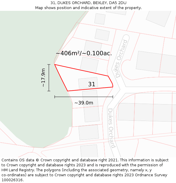 31, DUKES ORCHARD, BEXLEY, DA5 2DU: Plot and title map