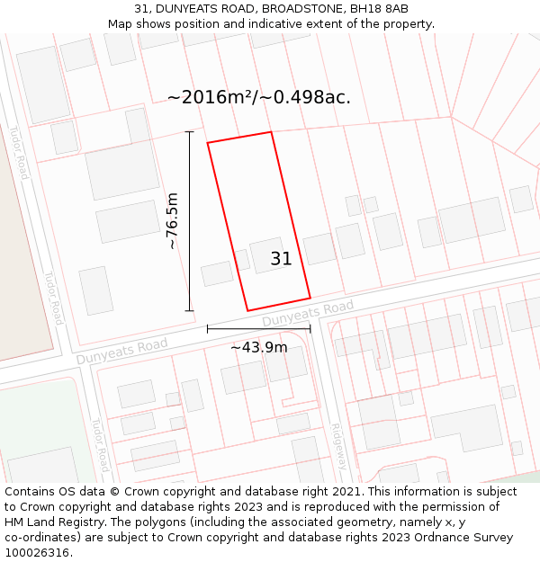 31, DUNYEATS ROAD, BROADSTONE, BH18 8AB: Plot and title map