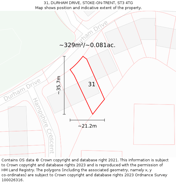 31, DURHAM DRIVE, STOKE-ON-TRENT, ST3 4TG: Plot and title map