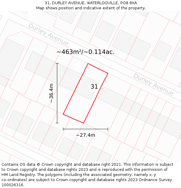 31, DURLEY AVENUE, WATERLOOVILLE, PO8 8XA: Plot and title map