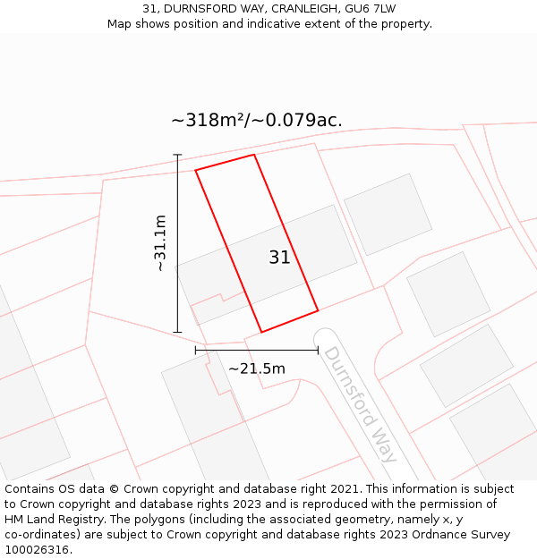 31, DURNSFORD WAY, CRANLEIGH, GU6 7LW: Plot and title map