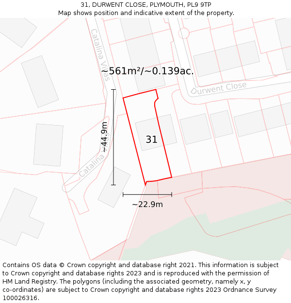 31, DURWENT CLOSE, PLYMOUTH, PL9 9TP: Plot and title map