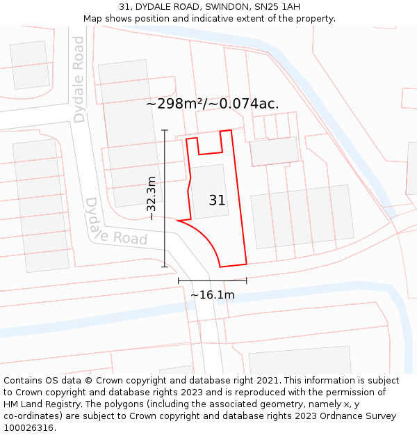 31, DYDALE ROAD, SWINDON, SN25 1AH: Plot and title map