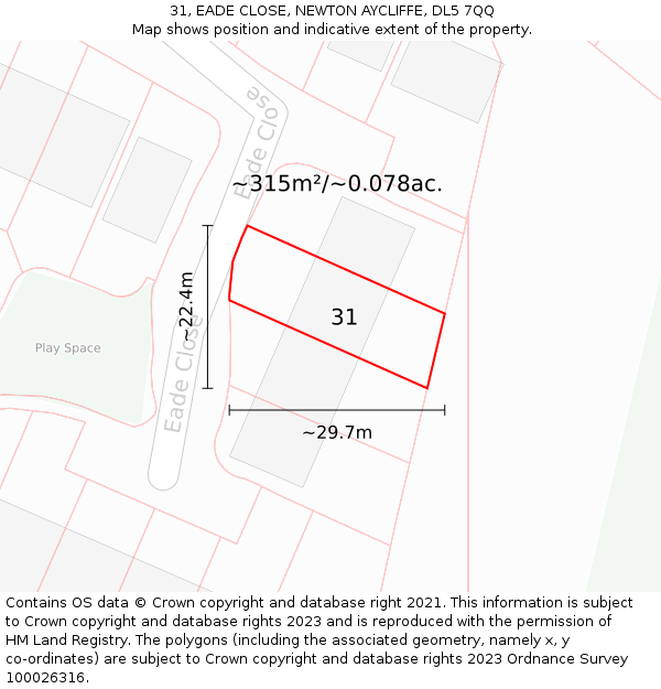 31, EADE CLOSE, NEWTON AYCLIFFE, DL5 7QQ: Plot and title map