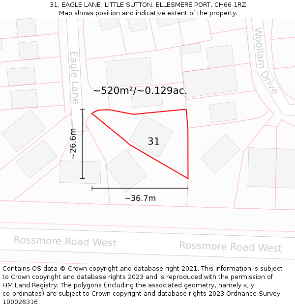 31, EAGLE LANE, LITTLE SUTTON, ELLESMERE PORT, CH66 1RZ: Plot and title map