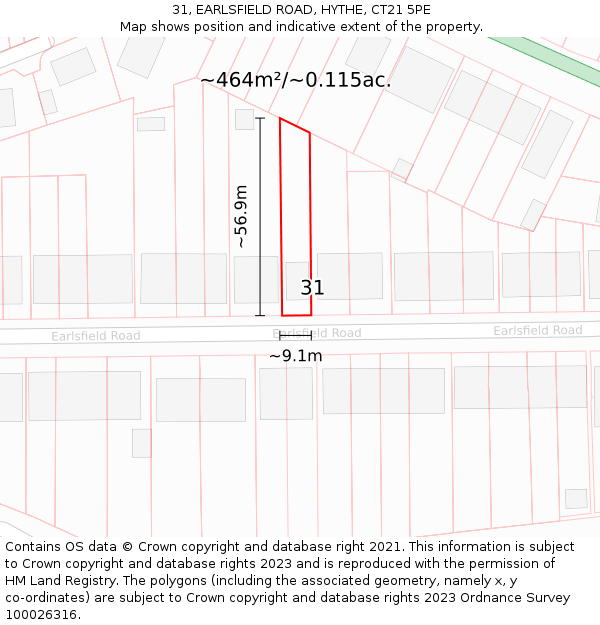 31, EARLSFIELD ROAD, HYTHE, CT21 5PE: Plot and title map