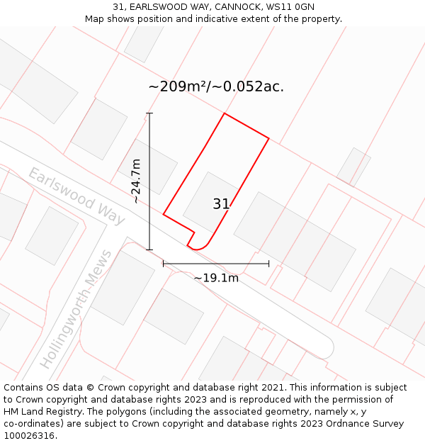 31, EARLSWOOD WAY, CANNOCK, WS11 0GN: Plot and title map