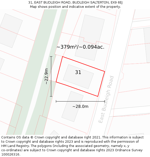 31, EAST BUDLEIGH ROAD, BUDLEIGH SALTERTON, EX9 6EJ: Plot and title map