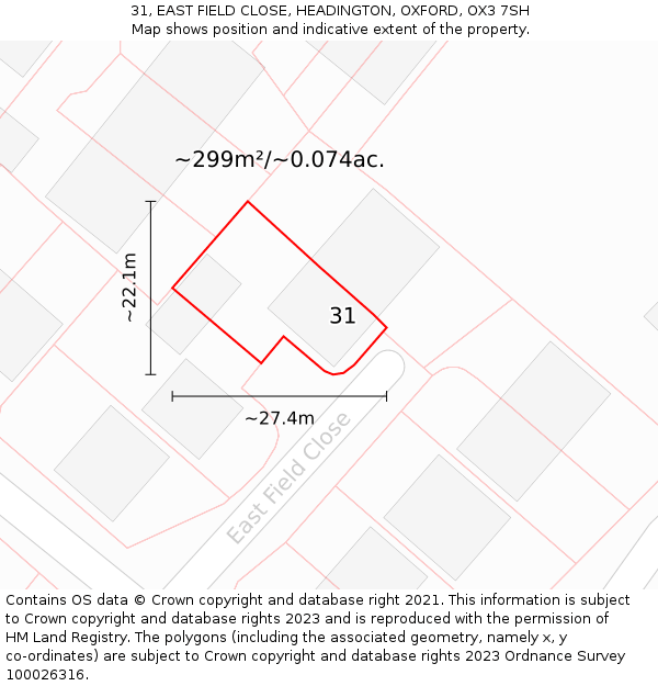 31, EAST FIELD CLOSE, HEADINGTON, OXFORD, OX3 7SH: Plot and title map