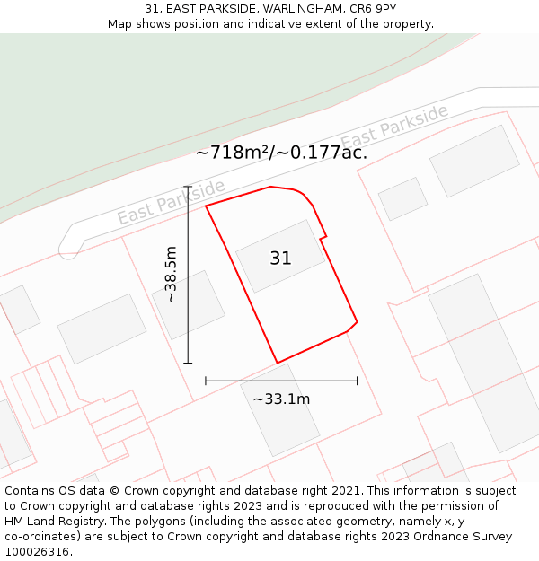 31, EAST PARKSIDE, WARLINGHAM, CR6 9PY: Plot and title map