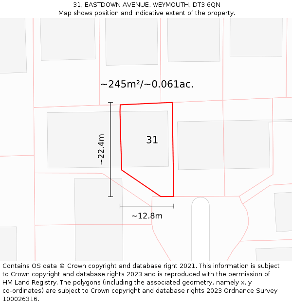 31, EASTDOWN AVENUE, WEYMOUTH, DT3 6QN: Plot and title map