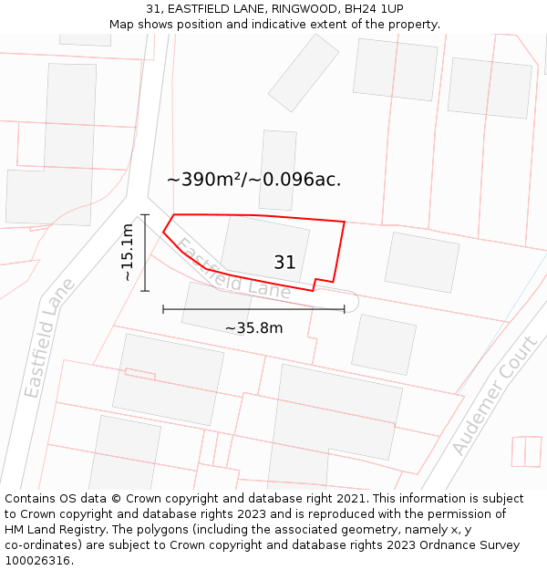 31, EASTFIELD LANE, RINGWOOD, BH24 1UP: Plot and title map