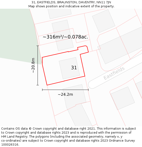 31, EASTFIELDS, BRAUNSTON, DAVENTRY, NN11 7JN: Plot and title map