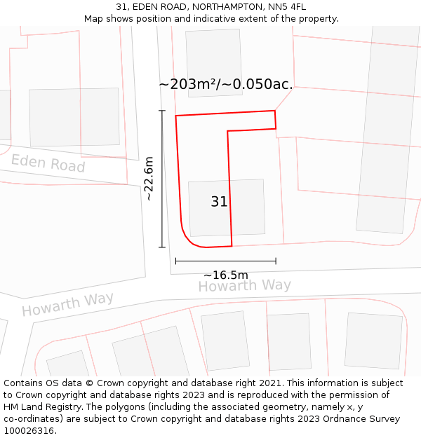 31, EDEN ROAD, NORTHAMPTON, NN5 4FL: Plot and title map