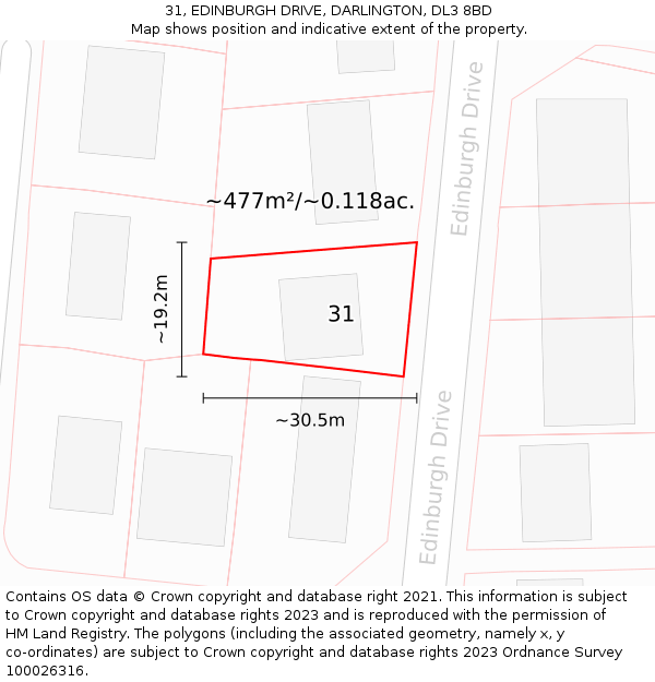 31, EDINBURGH DRIVE, DARLINGTON, DL3 8BD: Plot and title map