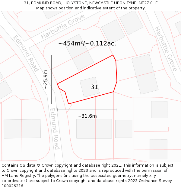 31, EDMUND ROAD, HOLYSTONE, NEWCASTLE UPON TYNE, NE27 0HF: Plot and title map