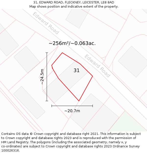 31, EDWARD ROAD, FLECKNEY, LEICESTER, LE8 8AD: Plot and title map