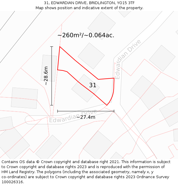 31, EDWARDIAN DRIVE, BRIDLINGTON, YO15 3TF: Plot and title map