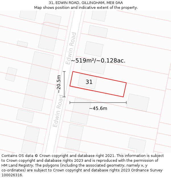 31, EDWIN ROAD, GILLINGHAM, ME8 0AA: Plot and title map