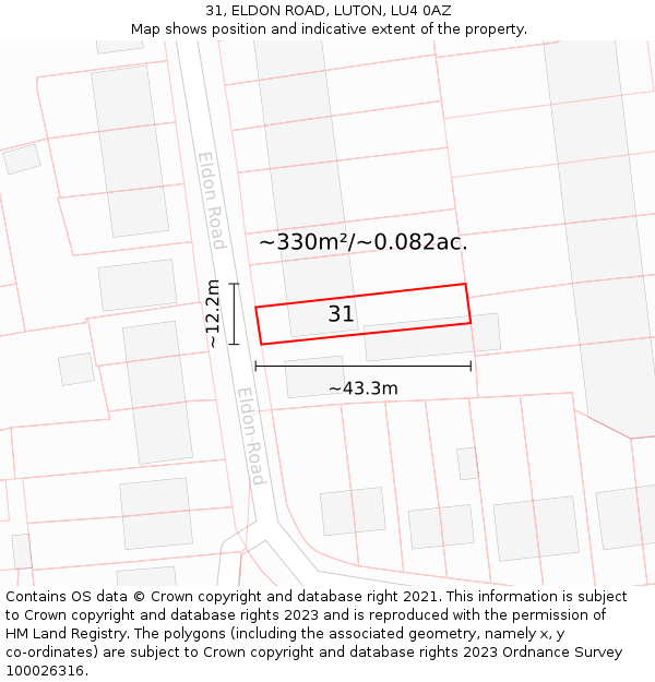 31, ELDON ROAD, LUTON, LU4 0AZ: Plot and title map