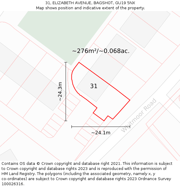 31, ELIZABETH AVENUE, BAGSHOT, GU19 5NX: Plot and title map