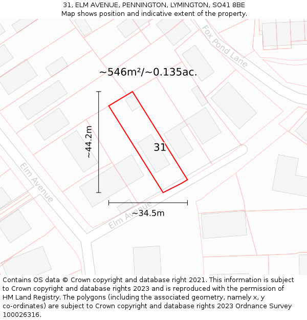 31, ELM AVENUE, PENNINGTON, LYMINGTON, SO41 8BE: Plot and title map