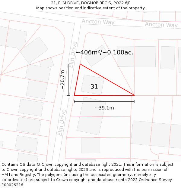 31, ELM DRIVE, BOGNOR REGIS, PO22 6JE: Plot and title map