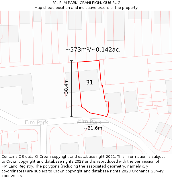 31, ELM PARK, CRANLEIGH, GU6 8UG: Plot and title map