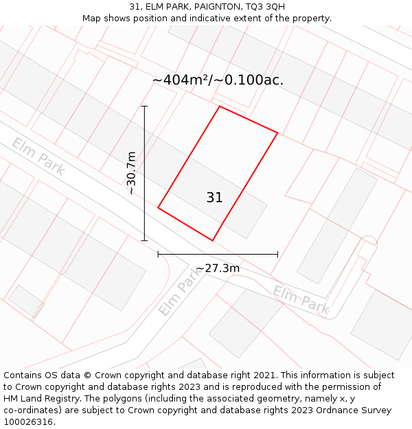 31, ELM PARK, PAIGNTON, TQ3 3QH: Plot and title map