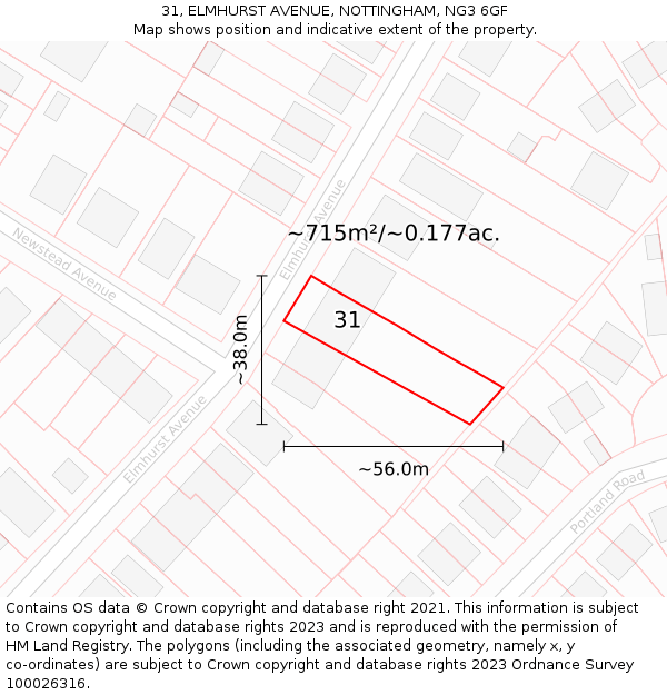 31, ELMHURST AVENUE, NOTTINGHAM, NG3 6GF: Plot and title map